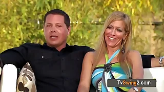 Swinger couple talked about their sexual fantasies during a hot pool party&period;